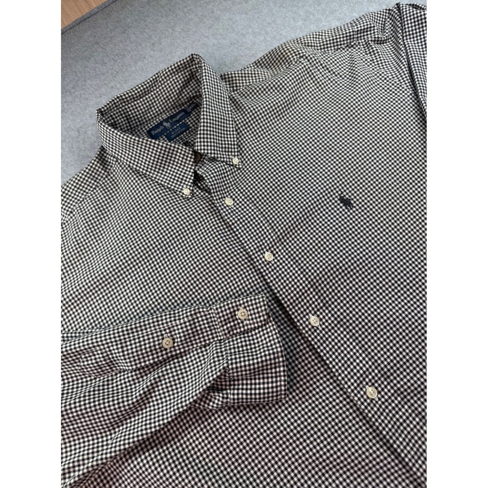 Ralph Lauren Blake Mens XXL Gingham Button Down Shirt Black White Cotton LS